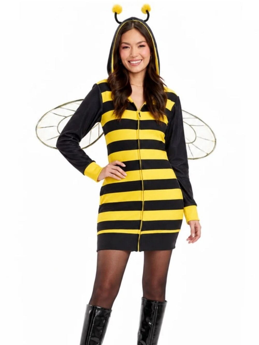 Women's Bumblebee Costume - Black & Yellow Hooded Bee Outfit